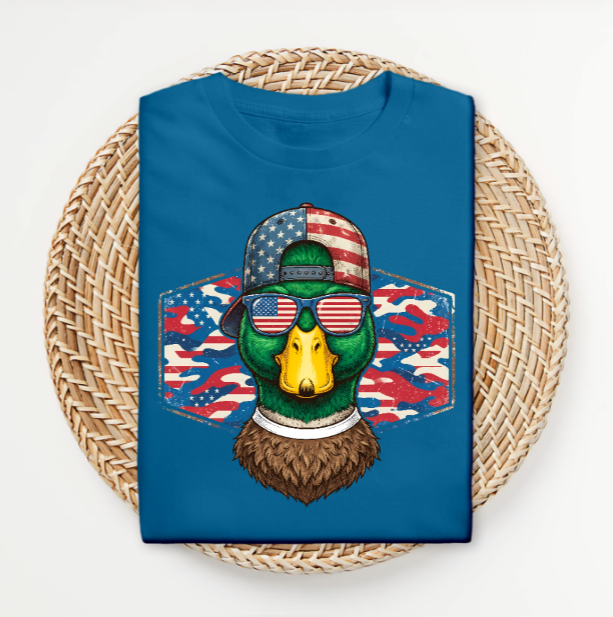 Duck hunting patriotic tee close-up of graphic design