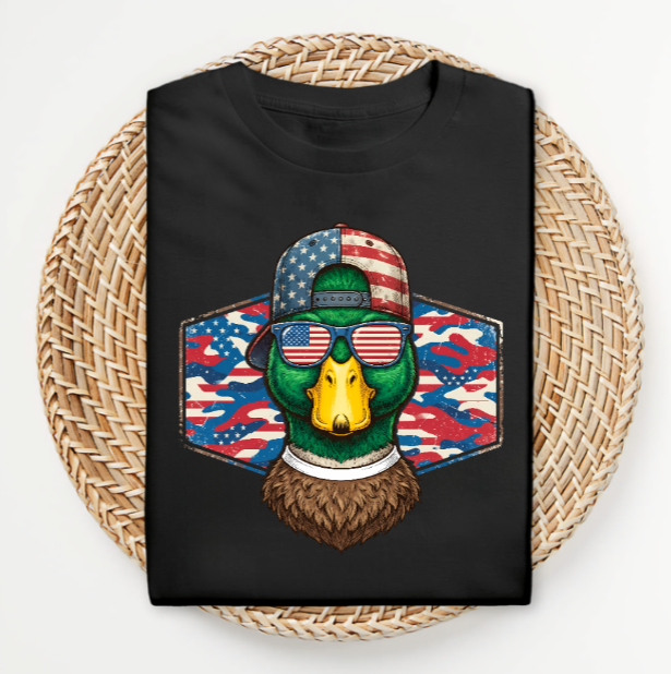 American flag duck hunting t-shirt detail shot