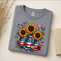 Gray t-shirt with sunflower and American flag design